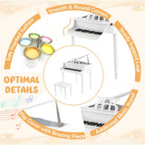 White Kids Piano 30-Key Wood Toy Kids Grand Piano with Bench and Music Rack 66135554
