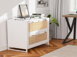 Wide Wooden Filing Cabinet, White Embossed Melamine Faced MDF with Rattan Panel, 2 35151237