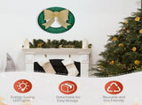24in Pre-lit Outdoor Christmas Wreath Decoration, Lighted Metal Wreath with Golden Bow, Green and 30783060