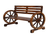 Rustic 2-Person Wooden Wagon Wheel Outdoor Bench, Solid Fir Wood, Dark Brown 83870482