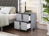 Elegant Nightstand with Metal Foot, Mirrored Bedside Table with 2 Drawers for Bedroom, Living Room, 13916632