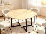 35.43 Inch Half Split Round Dining Table for 4-5 People, Industrial V-Shaped Bend Metal Legs Space 71727497
