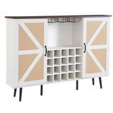 White Faux Rattan Barn Door Wine Cabinet with Wine Rack and Wine Glass Rack, Double Door Design with W2702P183969