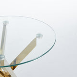 Golden Dining Table with cross metal leg and glass,Modern Space Saving Kitchen Table for Living W234P242550