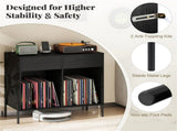 Record Player Storage Stand - Customizable Vinyl Compartments, Built-in Charging Station, Metal Legs 40443998