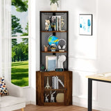 ZNTS Corner Shelf with Doors, 65" Corner Cabinet & Wine Glass Rack, 6 Tier Bookshelf Display, 09047996