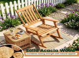 Solid Acacia Wood Outdoor Rocking Chair, Heavy Duty 400LBS Capacity Porch Rocker with Slatted Back 19301567