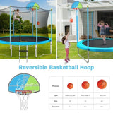 ZNTS 8FT Trampoline for Kids with Safety Enclosure Net, Basketball Hoop and Ladder, Easy Assembly Round 47681486