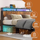 ZNTS Industrial Full Bed Frame with LED Lights and 2 USB Ports, Bed Frame Full Size with Storage, Noise W1935123362