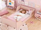 Pink Upholstered Toddler Bed Velvet Wooden Slat Frame for Kids No Mattress 22664722