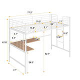 ZNTS Twin Metal Loft Bed with Desk and Metal Grid,White 23730514