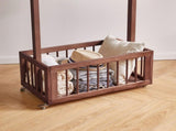 Solid Wood Freestanding Coat Rack with Rolling Wheels & Storage Basket, 27.56"15.75"70.87", Walnut W5368P553521