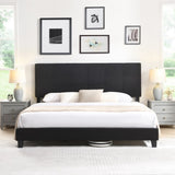 King Size Upholstered Platform Bed Frame with Linen Fabric Headboard, No Box Spring Needed, Wood W311107471