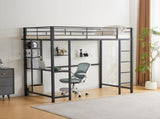 Twin Size Metal Loft Bed with Desk and Storage Shelves, 2 Built-in Ladders & Guardrails, Loft Bed 24084239