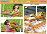 3-in-1 Kids Picnic Table with Adjustable Umbrella, Fir Wood Outdoor Activity Table Set with 95036669