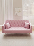 71 inch convertible love seat sofa, American retro pink velvet, suitable for small living room, W165880948