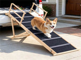 6-Level Adjustable Foldable Pet Ramp , Solid Pine Wood Non-Slip Dog Stairs with Side Rails, 145 lbs 97038637