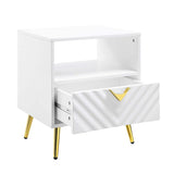 End Table with 1 Storage Drawer and Metal Legs, White High Gloss B016P323426