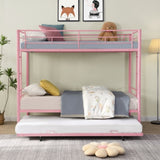 ZNTS METAL Bunk Bed with trundle Pink W311P256413