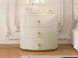 Upholsteredstand with 3 Drawers, Round Bedside Table with Metal Handles,Marbling Stickers Top N733P272609A