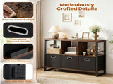 Industrial & Rustic Storage Cabinet, 3 Open Shelves & 3 Foldable Fabric Drawers Console Table, 38184093
