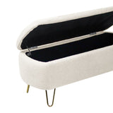 ZNTS Ivory White Storage Ottoman for End of Bed Gold Legs, Modern Ivory White Faux Fur Entryway W117082032