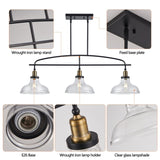 45" Industrial 3-Light Pendant Chandelier with Clear Glass Shades, Black Metal Frame, Adjustable W1340P253586