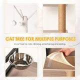 Cat Tree with Litter Box Enclosure - Modern Cat Condo with Scratching Posts, Feeding Bowl & W1687P304380