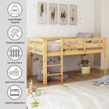 Twin Wood Loft Bed Low Loft Beds with Ladder,Twin,Walnut WF286816AAD