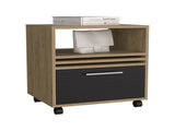 Nightstand, 1 Drawer, 4 Wheels, 1 Shelf, Natural Oak / Black B097P262382