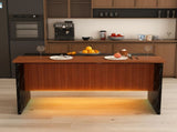 63" Modern Kitchen Island with Marble-Look Surface, LED Lights & Grille Design for Dining Room, W2699P365915