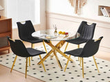 Golden Dining Table with cross metal leg and glass,Modern Space Saving Kitchen Table for Living Room W234P185627