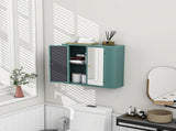 Army Green Wall-Mounted Bathroom Cabinet with Mirror, 2 Mirrored Doors & Open Shelf, Farmhouse Metal W3122P272875
