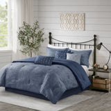 7 Piece Printed Seersucker Comforter Set Navy King B03597179