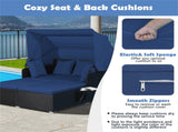 Navy Rattan Daybed Lounge W/ Retractable Top Canopy Side Tables Cushions 50299606