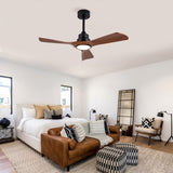 Hot sales 42 Inch Modern Black Ceiling Fan With Light 3 Solid Wood Blades Remote Control Reversible W2991P338643