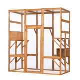 ZNTS Outdoor Cat Enclosure, Large Wood Cat Cage with Sunlight Top Panel, Perches, Sleeping Boxes, Pet W2181P152977