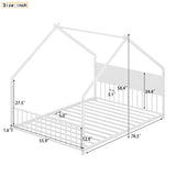 Full Size House Bed with Roof and Colorful Lights, Metal Bed Frame with Slats and Legs, House Bed W1820P234583