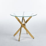 Golden Dining Table with cross metal leg and glass,Modern Space Saving Kitchen Table for Living W234P242550