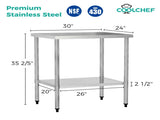24" x 30" 18-Gauge Stainless Steel Commercial Work Table W3629P365468