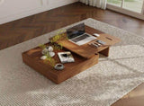 Luxury Walnut Wood Square Coffee Table with Large Hidden Storage, Expandable Tabletop Center Table W5909P533839