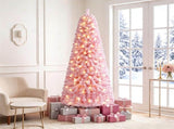 7 FT Pre-Lit Flocked Pink Christmas Tree with 8 Lighting Modes Warm White LED Lights, Hinged 48782658