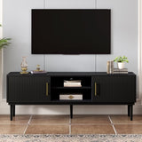 Mirod Stylish TV Stand with Vertical Striped Doors, Space-Saving Sliding Door Design, Sturdy Solid N760P251947B