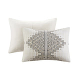 4 Piece Printed Comforter Set with Throw Pillow Black/Ivory Full/Queen B035P148340