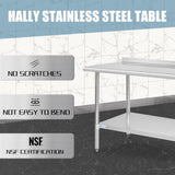 Stainless Steel Table 30 x 60 Inches Metal Prep Table with Adjustable Undershelf, Stainless Table W1192P293648
