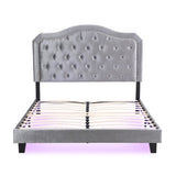 Upholstered Bed Button Tufted with Curve Design - Strong Wood Slat Support - Easy Assembly - Light W2297P268386