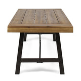 Outdoor Acacia Wood Coffee Table, Teak Finish / Rustic Metal Brown and Black, 27.25"D x 45.75"W x 62348.00