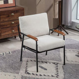 Modern Accent Chair with Natural Wood Armrests Black Metal Frame, Light Beige Upholstered Seat W2215P248476