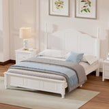 Full Size Wood Platform Bed Frame,Retro Style Platform Bed with Wooden Slat Support,White WF308186AAK