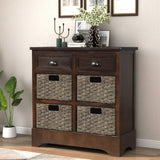 Rustic Storage Cabinet with Two Drawers and Four Classic Rattan Basket for Dining Room/Living Room 43293807